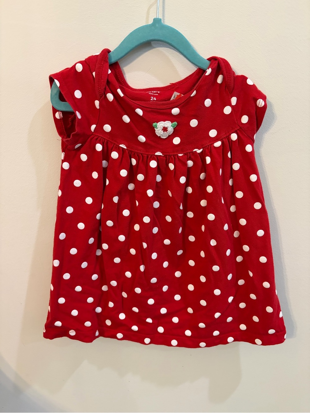 Carter's Red Polka Dot Short Sleeve Baby Top with Flower Appliqué